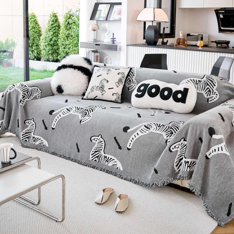 雪尼尔卡通沙发盖布巾一整张全盖防滑防猫抓沙发套罩2024新款坐垫