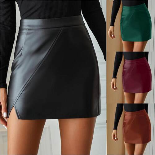 Women's high waisted leather short skirt 女装高腰皮短裙