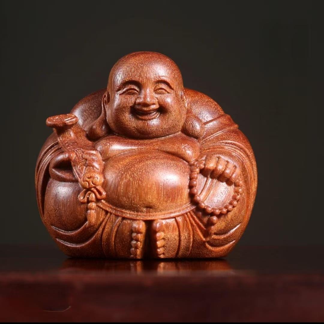 满星金星沉香木雕刻弥勒佛摆件家居客厅装饰品工艺品文玩手把件