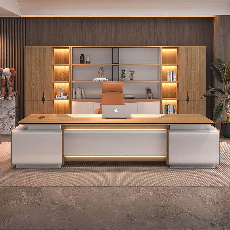 轻奢老板桌董事长总裁桌新中式大班台办公室办公桌椅组合轻奢风