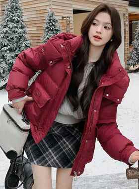 羽绒女服款新款冬ZLE177J季高端时尚洋气小个短连帽保暖子白鸭绒