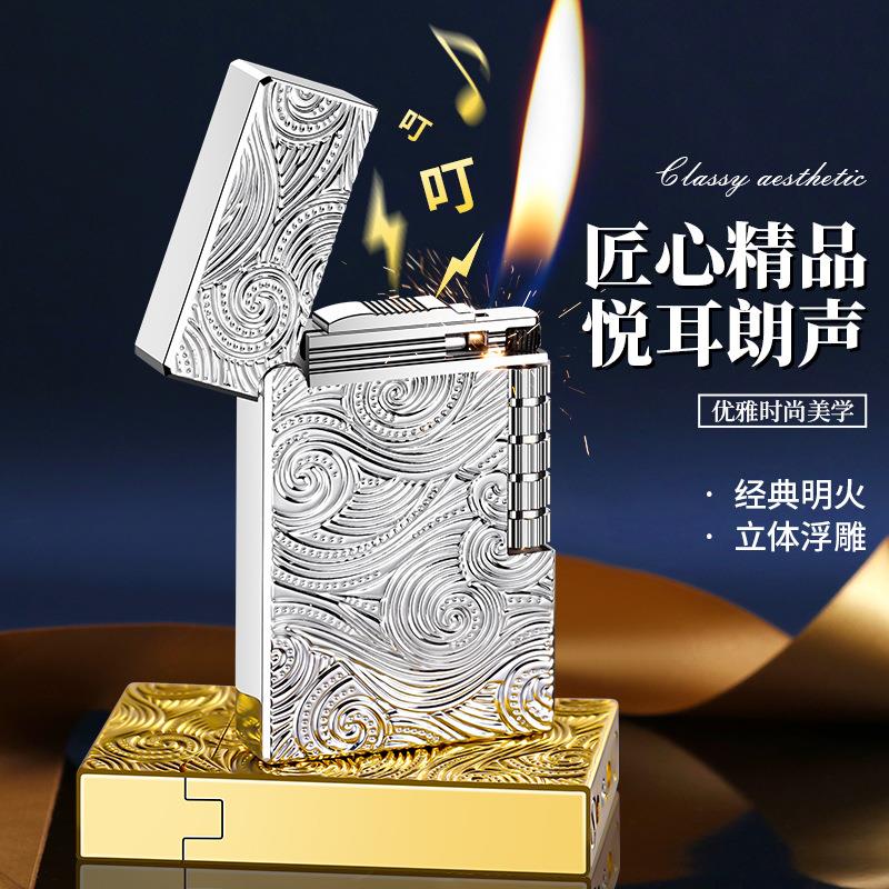 DK-882朗声钢音侧滑砂轮充气斜火打火机优雅明火高档礼品打火机