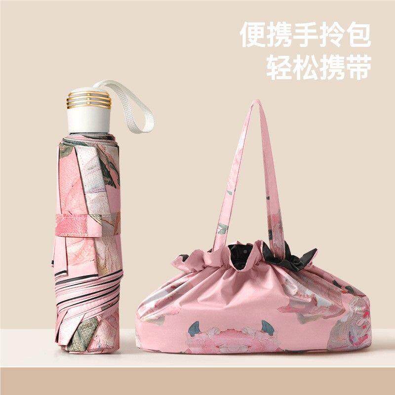 见描述双层面花黑胶太阳伞防晒紫外线折双叠晴雨油反画两用遮遮阳