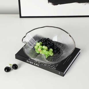 现代轻奢抽象艺术银边玻璃果盘样板间客厅餐桌吧台高级感家居摆件