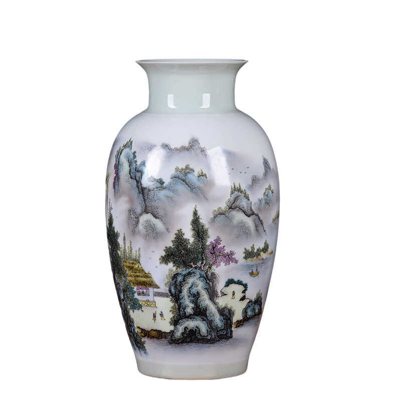 景德镇陶瓷花瓶摆件批发粉彩陶瓷花瓶颜色釉斗彩山水工艺品摆件
