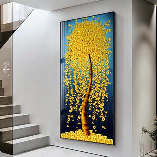 网红新中式玄关饰画可奢风财树主轻题画作发客制金属画框艺术装挂