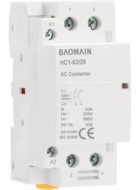 Baomain 家用交流接触器 HC1-63 220V 63A 2极常开通用电路控制 D