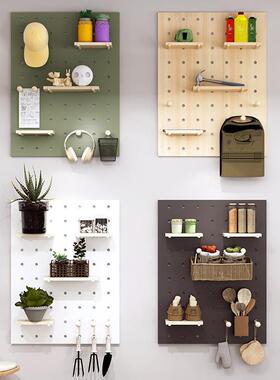实木洞木板定作户玄关墙上置物架质TTP书房隔板洞收纳架挂板展示