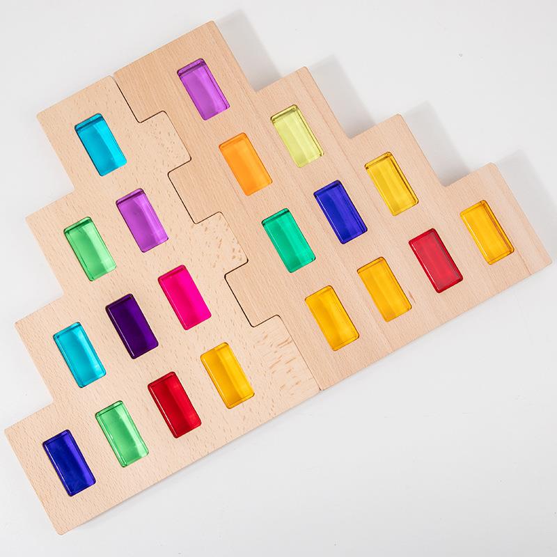 榉木房子玩具配亚克力透光积木5CM开放性创意儿童益智实木积木墙