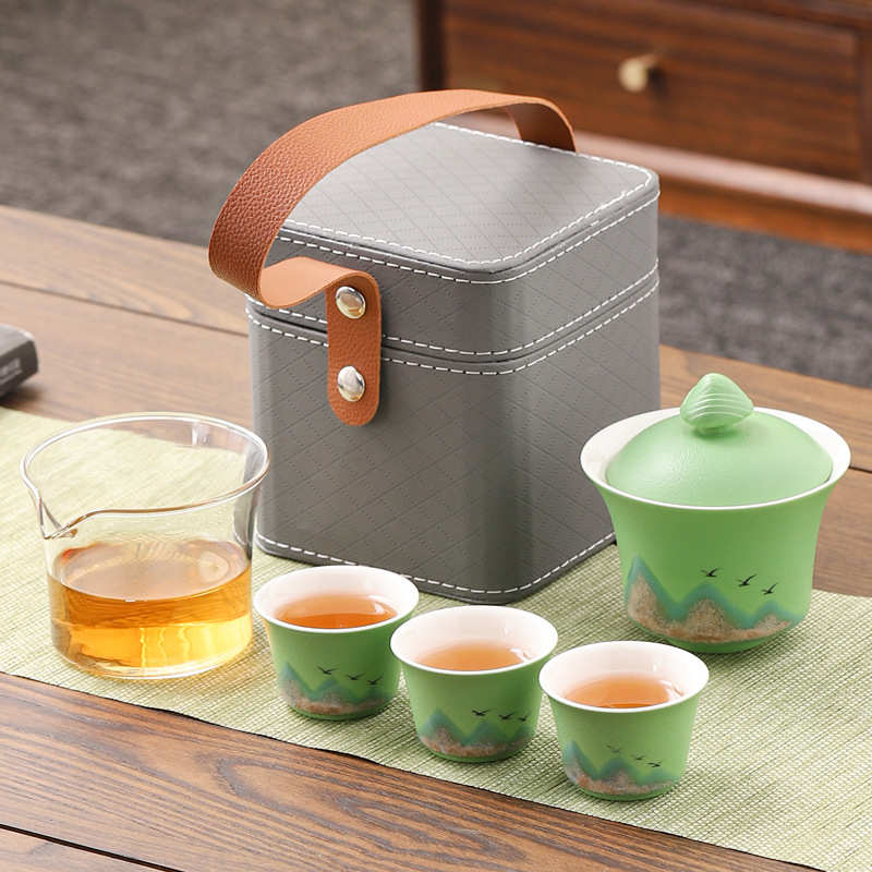 端午节日式旅行茶具便捷包一壶3杯快客杯盖碗公司商务伴手礼logo