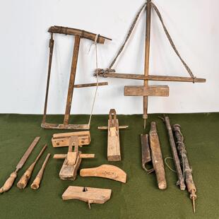 民俗老物件老式木工工具凿子手工钻墨斗鲁班刨手工锯传统装饰摆件