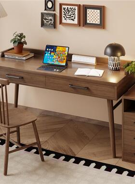 脑实屉木带抽桌CDC20240办公桌家用卧室双人电靠墙原木書桌靠窗工