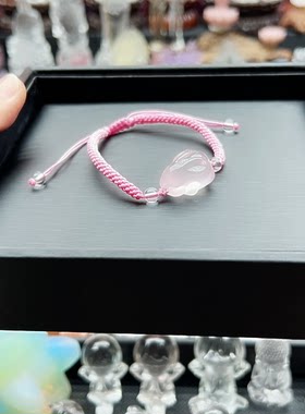 天然粉水晶小兔子手链
