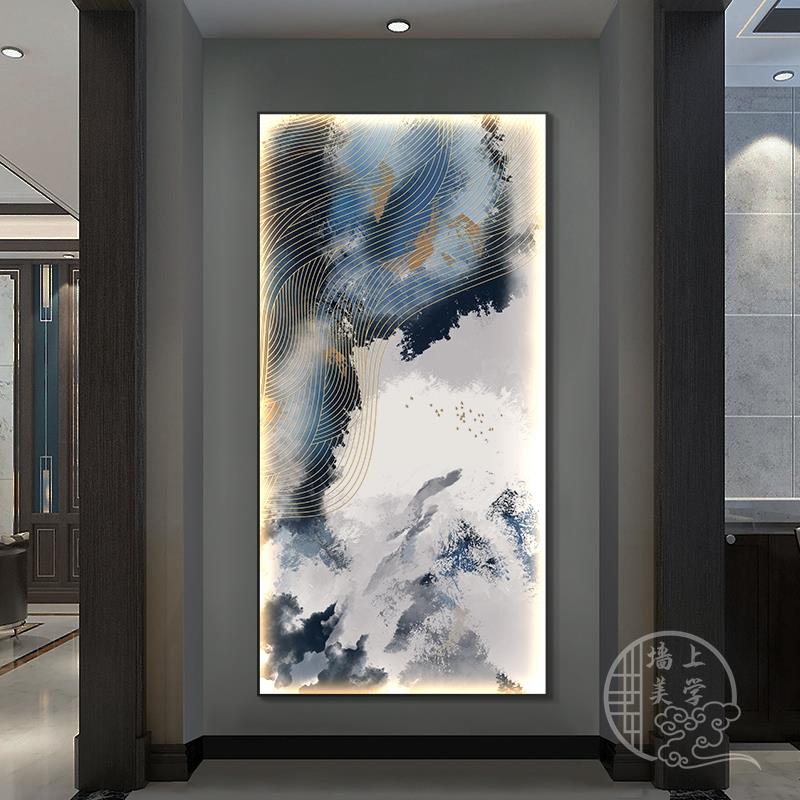 网红抽金线象入户玄关过装饰画画走廊道挂禅意水墨版风意境简约竖