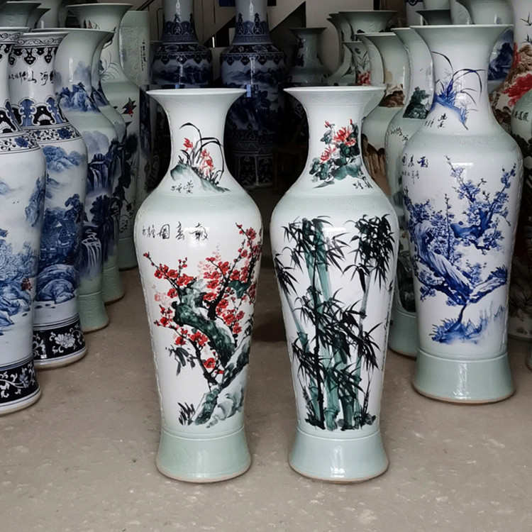 乔迁地大酒店陶瓷花瓶手工装饰客厅景德镇绘画青花工艺品摆件落