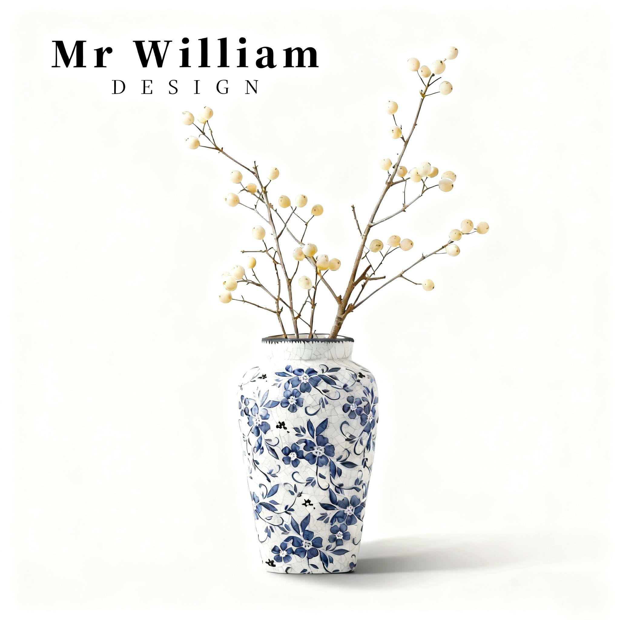 MR William 中式复古冰裂纹青花瓷陶瓷花瓶摆件客厅插花装饰品