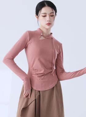 新款舞练功服女成人舞蹈服长袖上衣风改良旗袍领古典舞服0412d