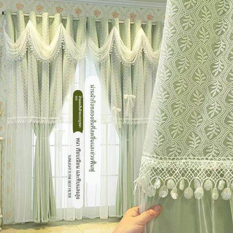 高档北欧新款窗帘客厅ins遮光布纱一体双层公主蕾丝卧室绣花