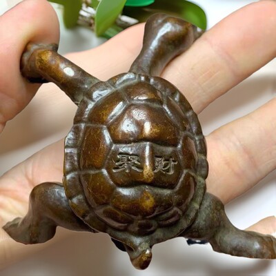回流老铜龟摆件黄铜龟古董手把件古玩铜器旧货老物件家居摆件饰品