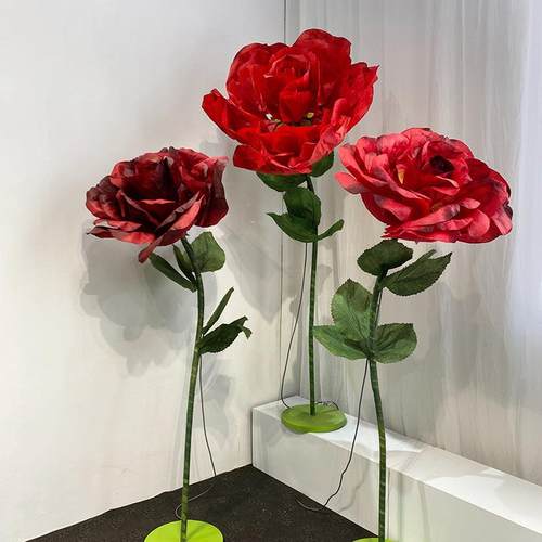 超大玫瑰花开合花仿真花婚礼婚庆落地摆件橱窗背景纸花防水假花