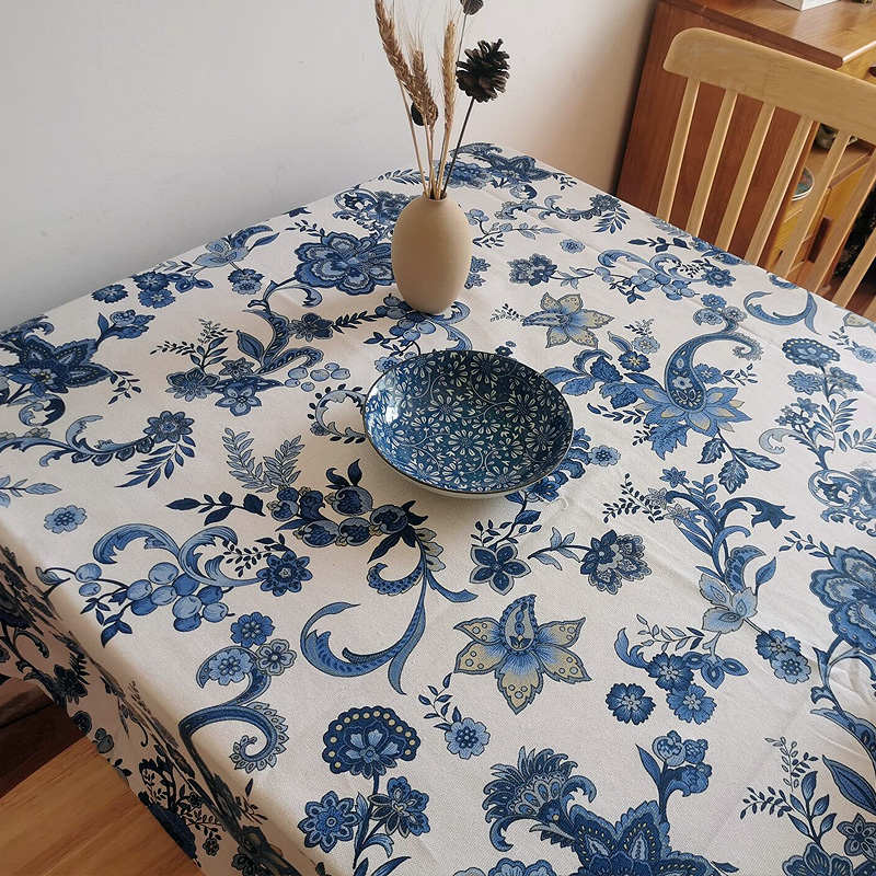 新中式中国风青花瓷桌布布艺复古禅意餐桌茶几布美术画室书法台布