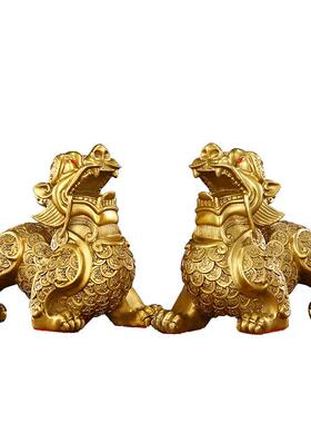 铜貔貅摆件金钱貔貅一对家居金属工艺品中式精工黄铜貔貅厂家