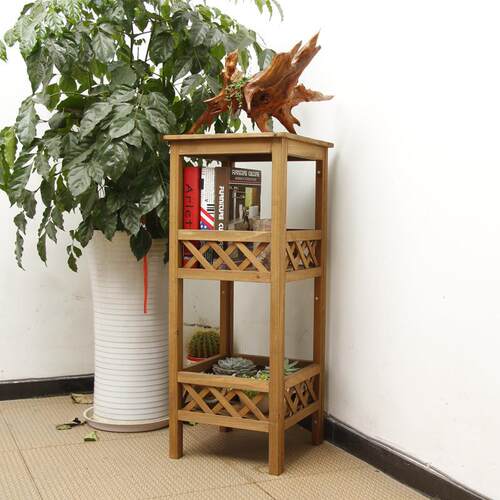 两三层四方形花架实木博古架置层做旧05205305防腐仿层古花格板墙