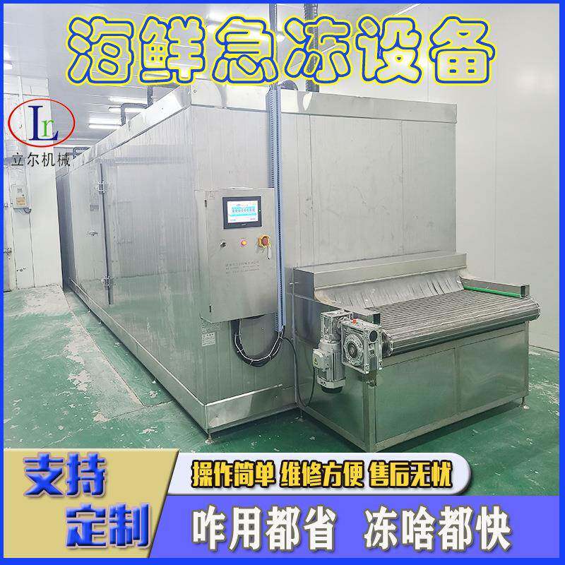海鲜鱼类速冻设备隧道式速冻机产量5吨商用低温鱿鱼板带速冻机