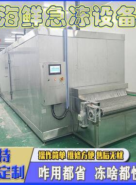 海鲜鱼类速冻设备隧道式速冻机产量5吨商用低温鱿鱼板带速冻机