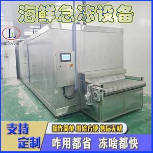 海鲜鱼类速冻设备隧道式速冻机产量5吨商用低温鱿鱼板带速冻机