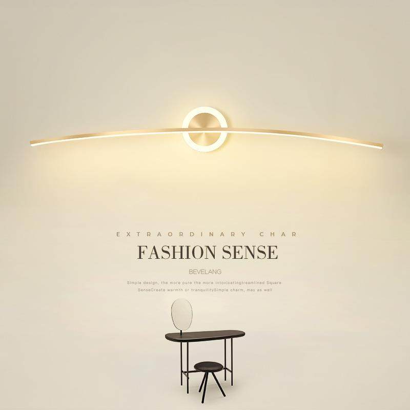 镜前灯现代简约线条浴室卫生间化妆台时尚大气金色长条镜柜led灯