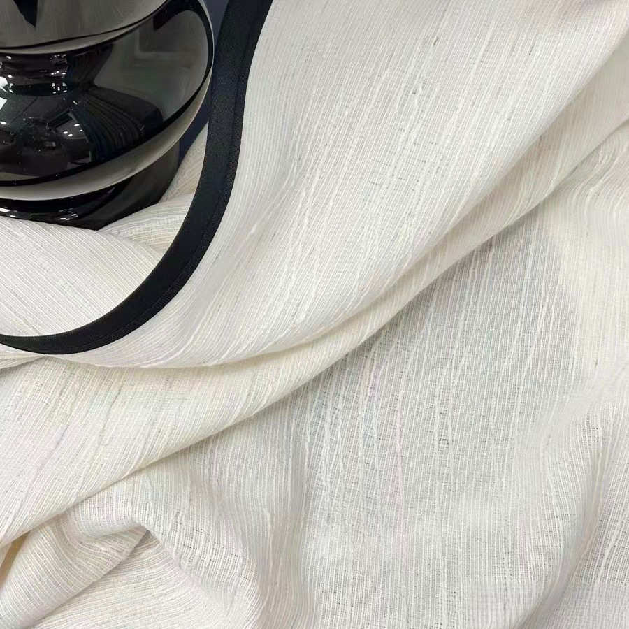 扶风纱透光不透人亚麻色窗帘窗纱阳台客厅原木中古风黑边成品纱帘