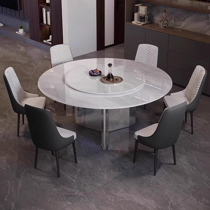 意式超晶餐桌大石奢理石圆桌镜高端别墅面不石939锈钢现代家用吃