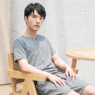 睡衣套装 短袖 短裤 爱睡衣先生 家居服V领莫代尔棉短裤 夏季 新款 男士