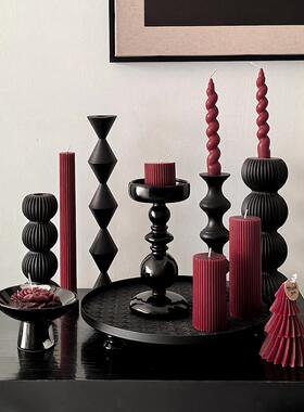 覆古风黑色烛台客厅餐桌过年喜庆氛围感 装饰蜡烛烛台摆件