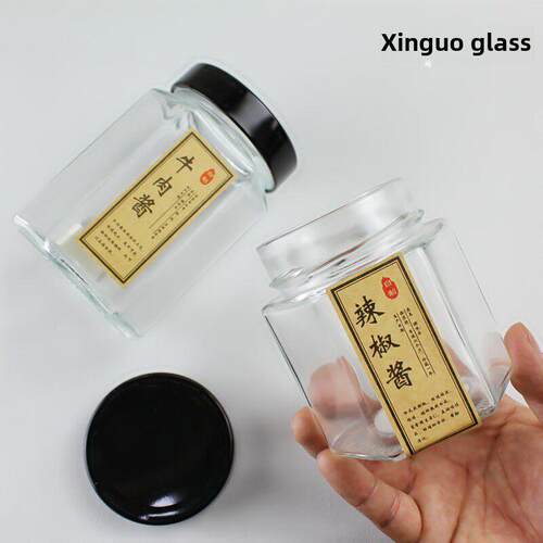 高盖六棱玻璃瓶子密封罐食品级柠檬秋梨膏辣椒果酱蜂蜜小号六角瓶