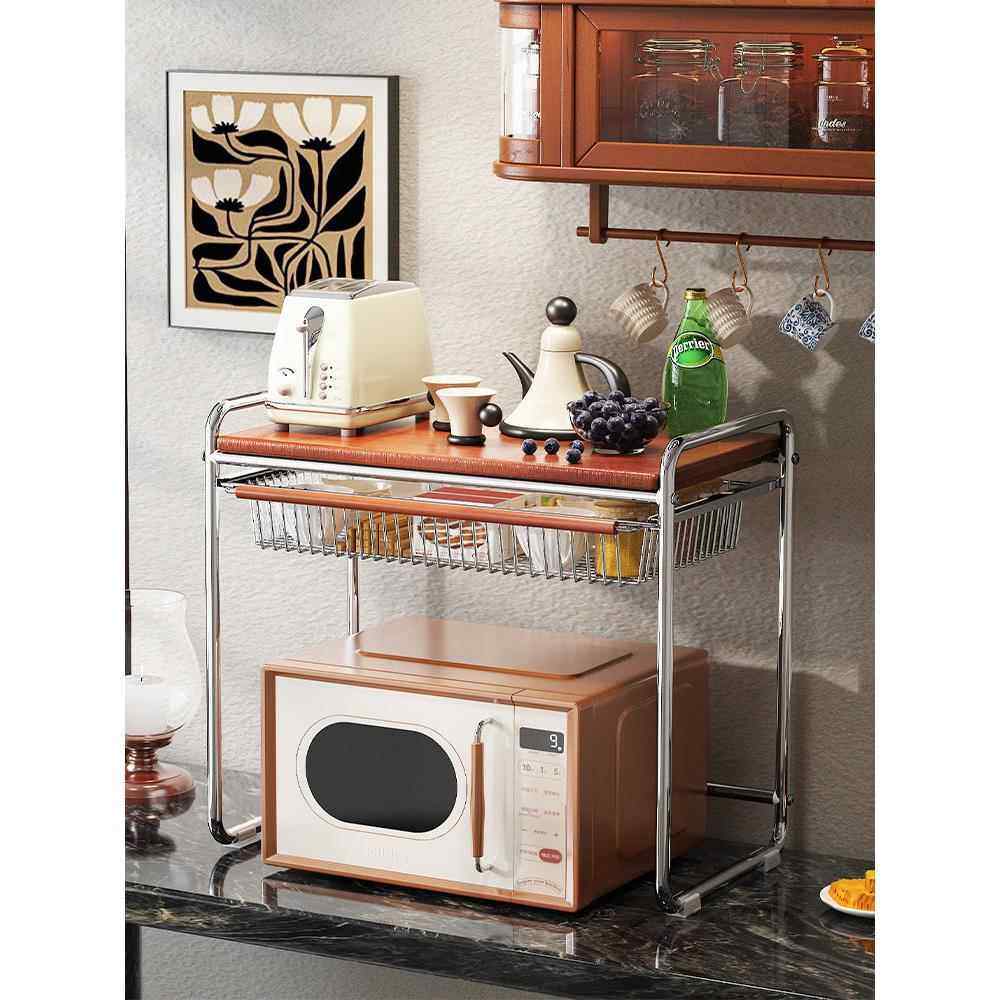 厨房微波炉机置物架可抽拉纳储物架调料瓶CBK展面包放置架电器示