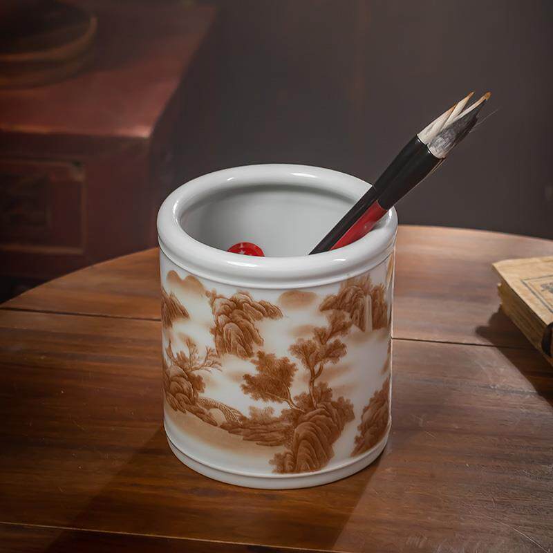 景德镇陶瓷器笔筒书房办公室桌面文房用品创意仿古艺术品摆件