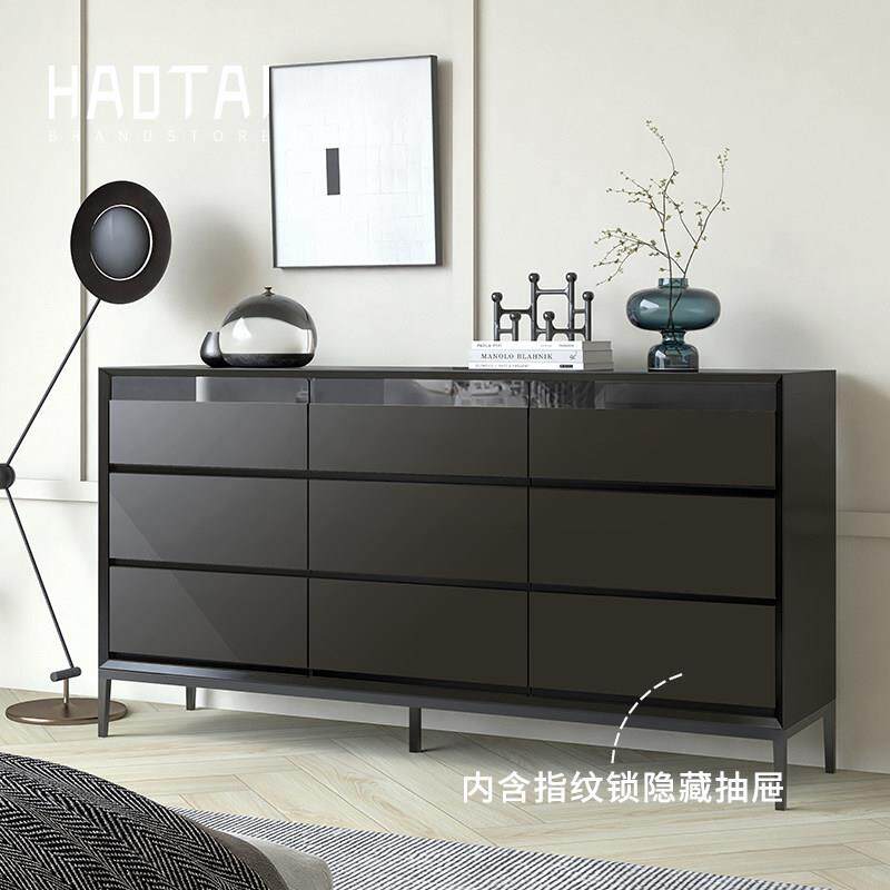 意式极简烤漆九斗柜北欧现代客厅卧室阻尼抽屉储物收纳指纹锁柜子