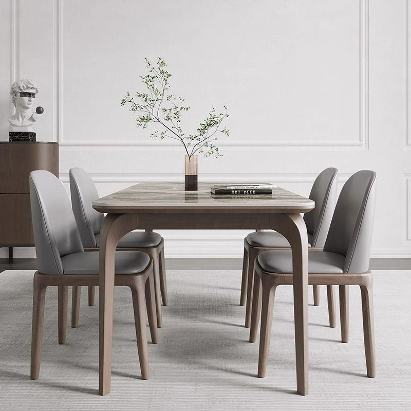 正品实木板餐桌代椅组现简约北欧小户型家用长合方形饭岩桌胡桃色