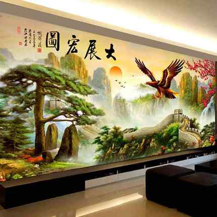 5D点石画2025年满钻新款十字绣客厅大展宏图万里长城点贴砖秀2025