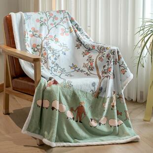 办公室午休睡沙发毯子 盖毯加厚双层冬季 法式 海蒂小清新法兰绒四季