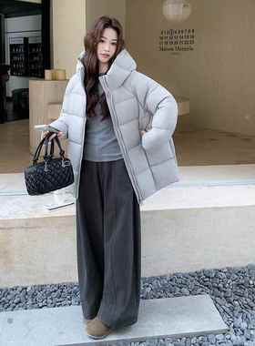 浅灰色派克服长款连中帽绒服韩女冬系c169-257保暖厚实白鸭绒羽外