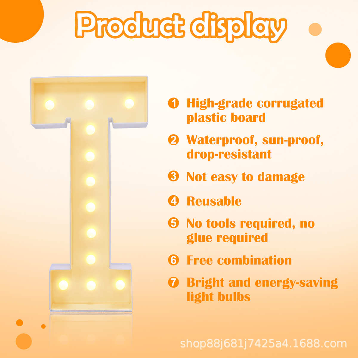 生日派对立体字母T数字LED发光灯kt板马赛克气球框架盒