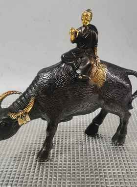 铜器装饰木孺子牛童子铜牛牛摆件骑骑牛家居牧童牧牛工艺品