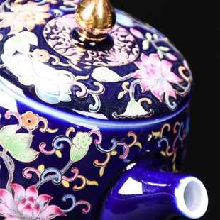 家用网红单壶霁蓝复古泡茶器 珐琅彩茶壶泡茶壶陶瓷功夫茶具套装