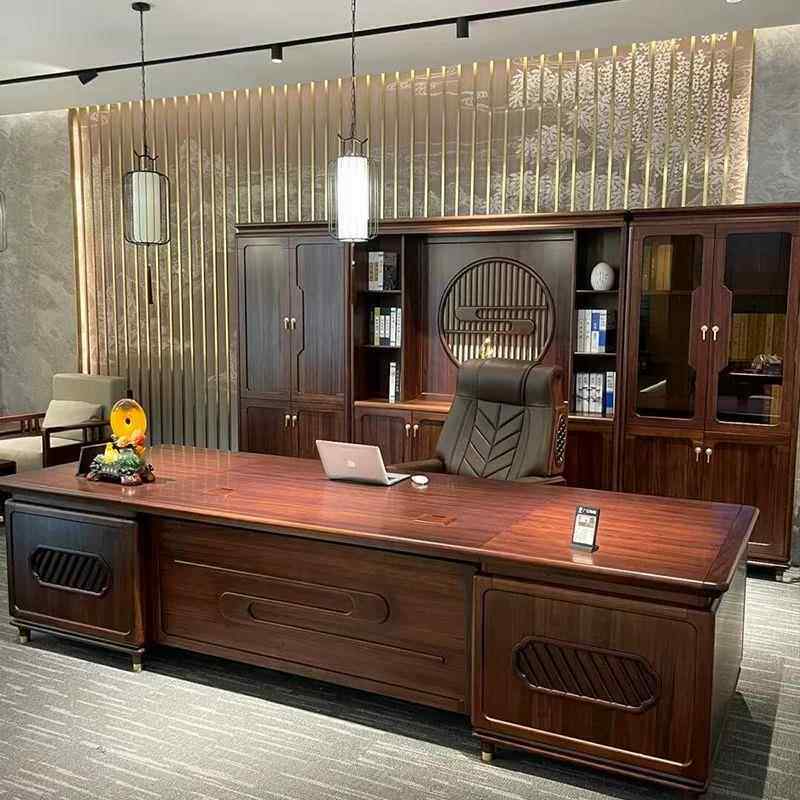 新中式办公桌简约单人实木胡桃木老板桌现代大班台办公室总裁桌