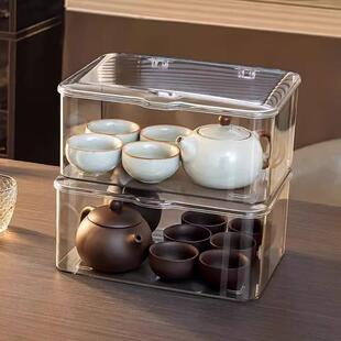 Dust-proof transparent tea set storage box with lid, suitabl