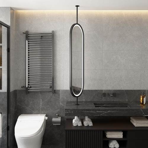 间吊杆发化镜悬空洗手台天花板旋妆转光镜酒店椭圆卫生817双面镜