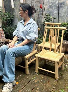 老式传统竹编餐椅家用庭院竹桌竹椅户外休闲围炉煮茶竹桌组合制品